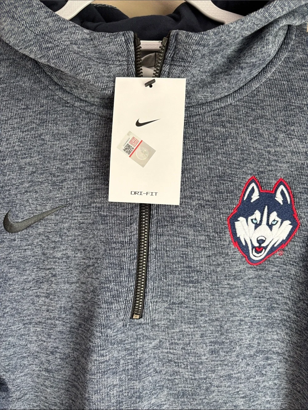 Nike Men's UCONN Quarter-Zip Hoodie with Huskies Emblem